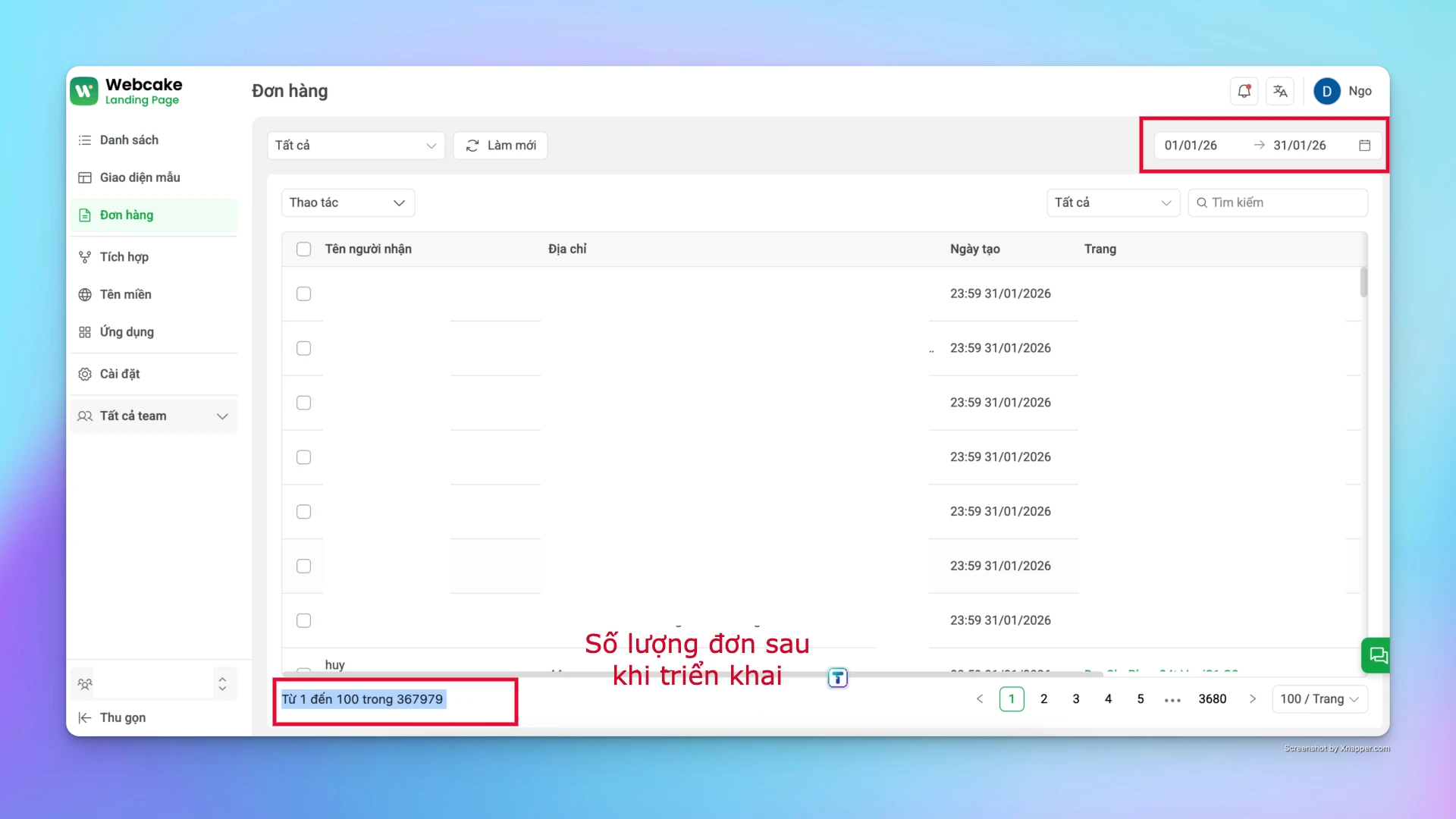Hệ thống đơn sau khi tối ưu