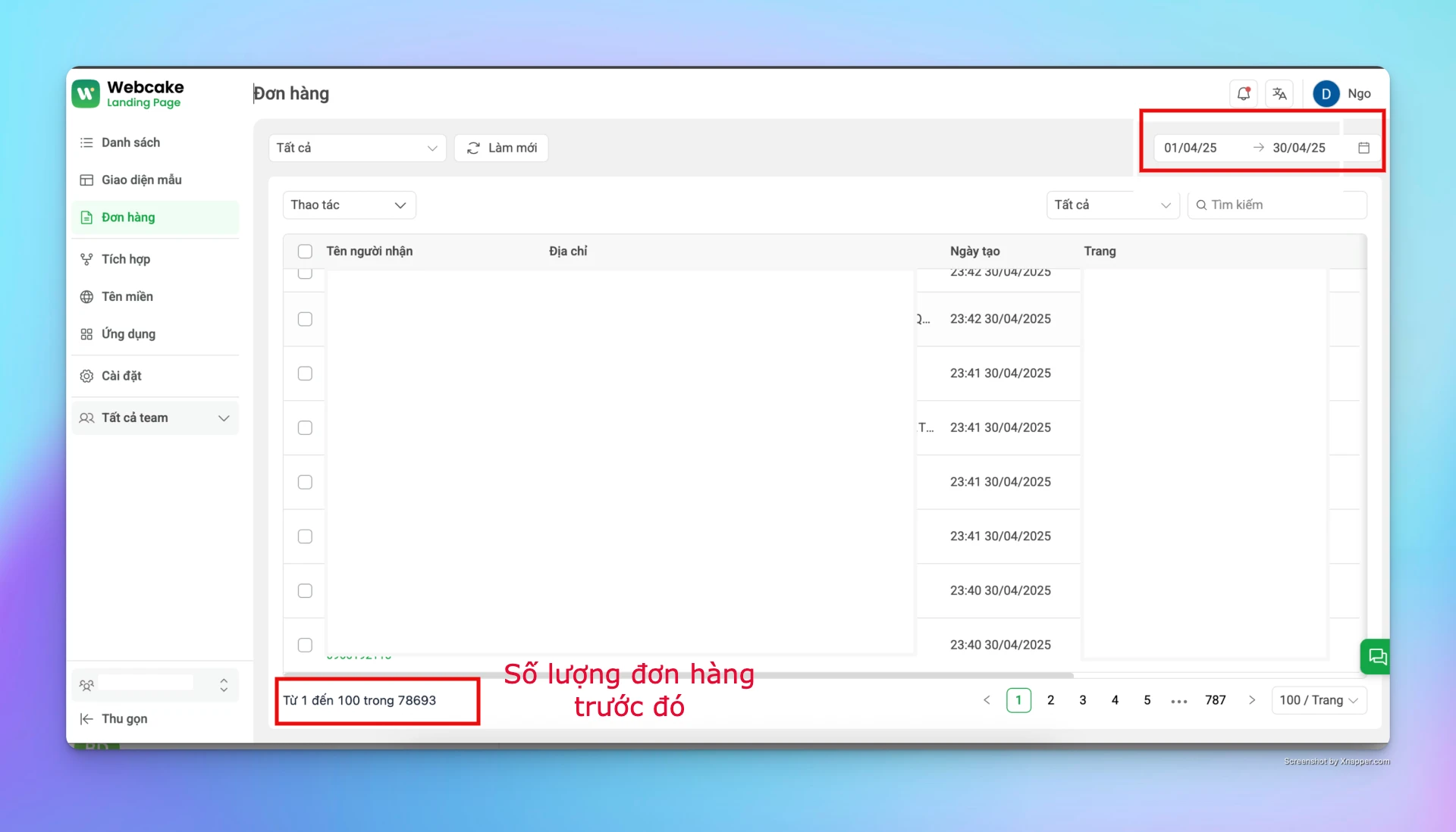 Hệ thống đơn trước khi tối ưu